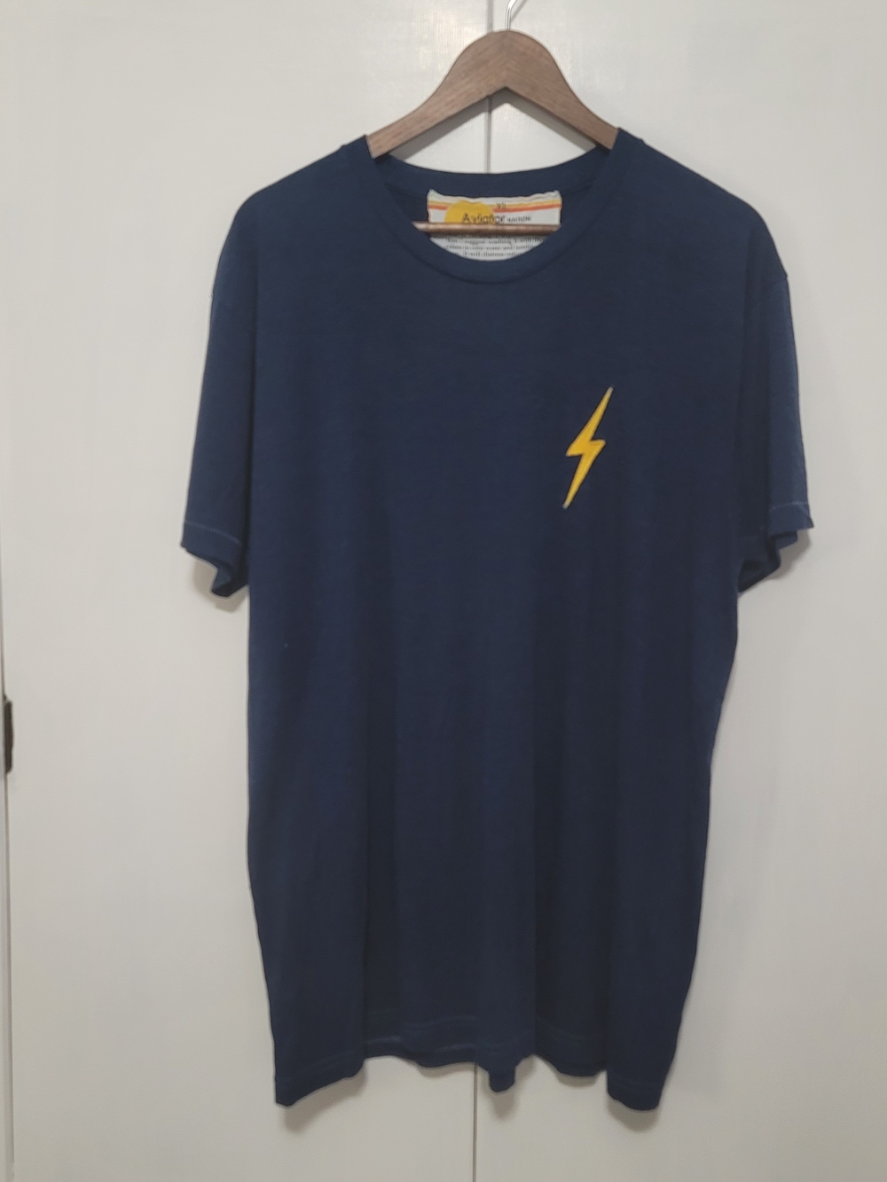 Aviator Nation Navy Tee with Yellow Lightning Chest Graphic